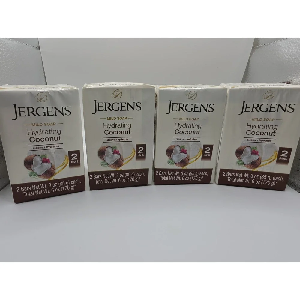 (4) Jergens Mild Coconut Bar Soap. 8 Bars Total, 3 Ounces Each